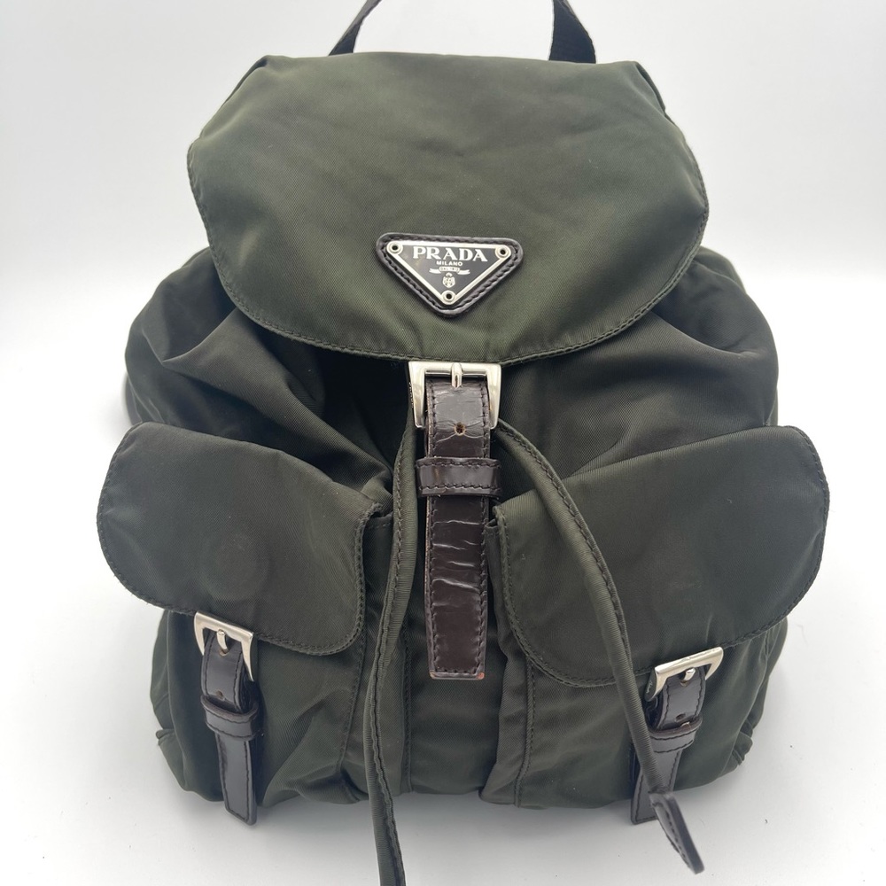 PRADA Nylon Tessuto Backpack Olive Green | Brown